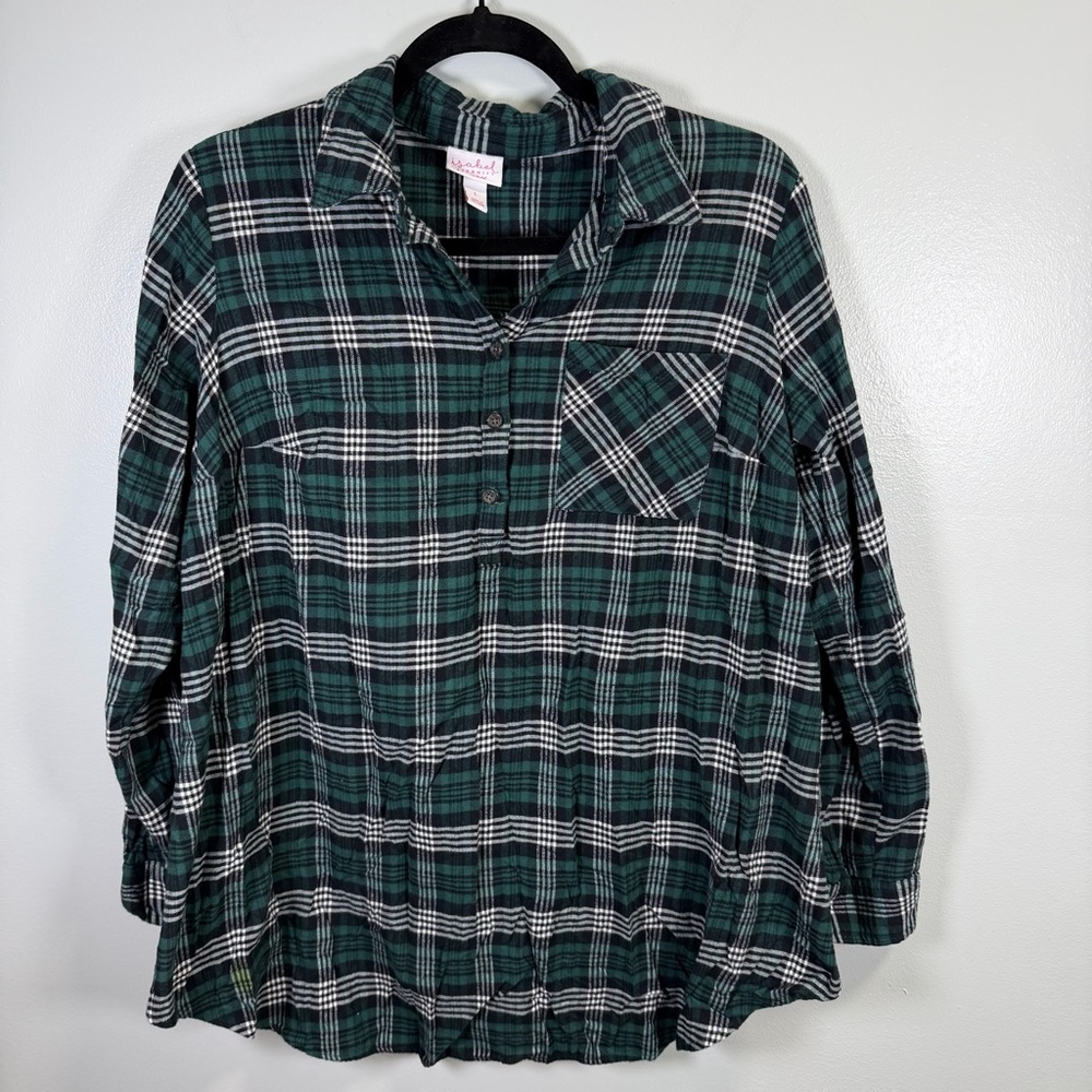 Isabel Maternity by Ingrid & Isabel Geen Plaid Shirt Sz L